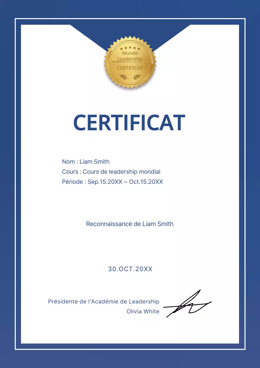 Un simple certificat de formation bleu