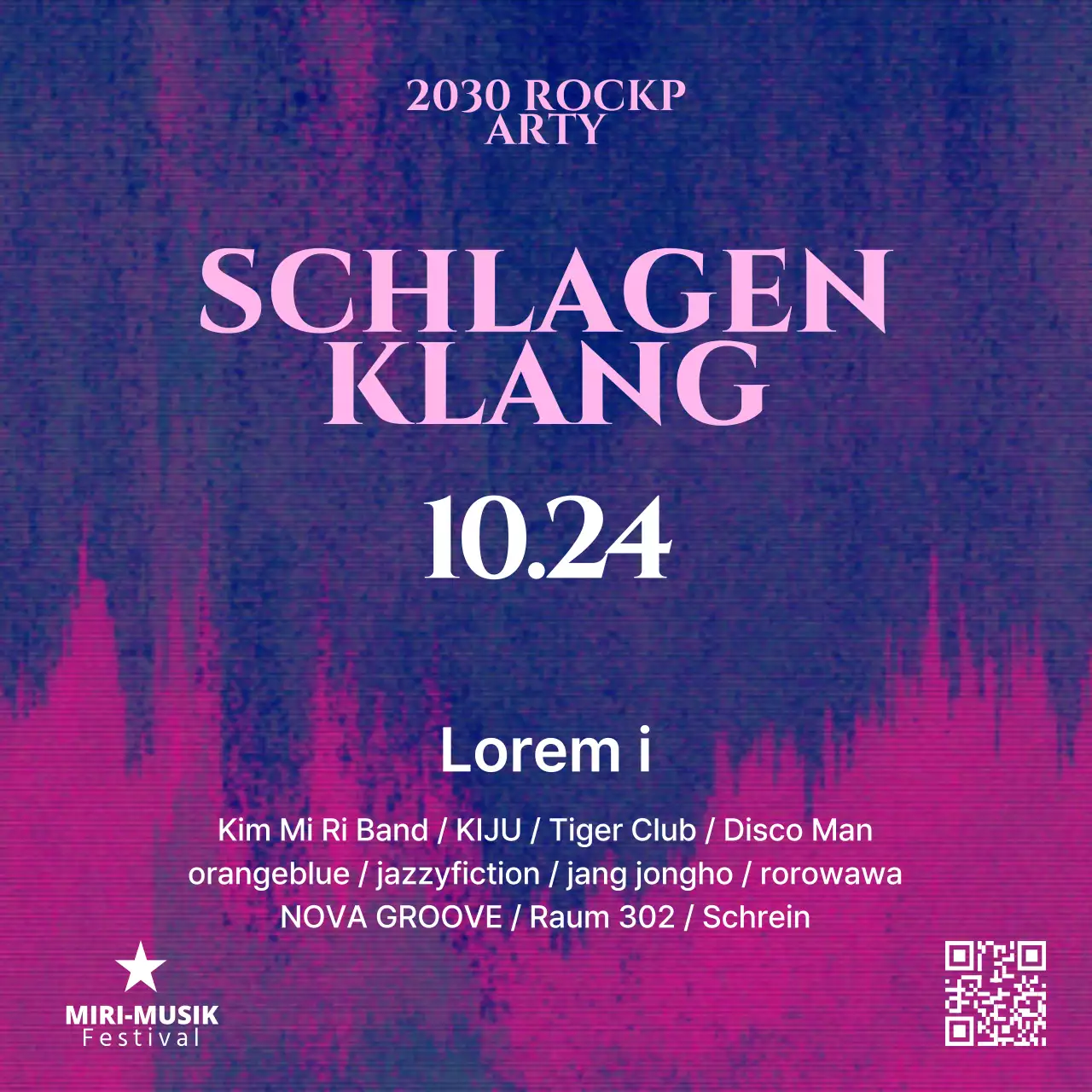 Werbung für ein geometrisches Musikfestival in Lila und Pink