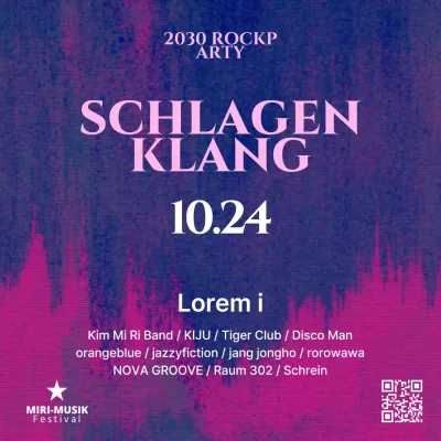 Werbung für ein geometrisches Musikfestival in Lila und Pink