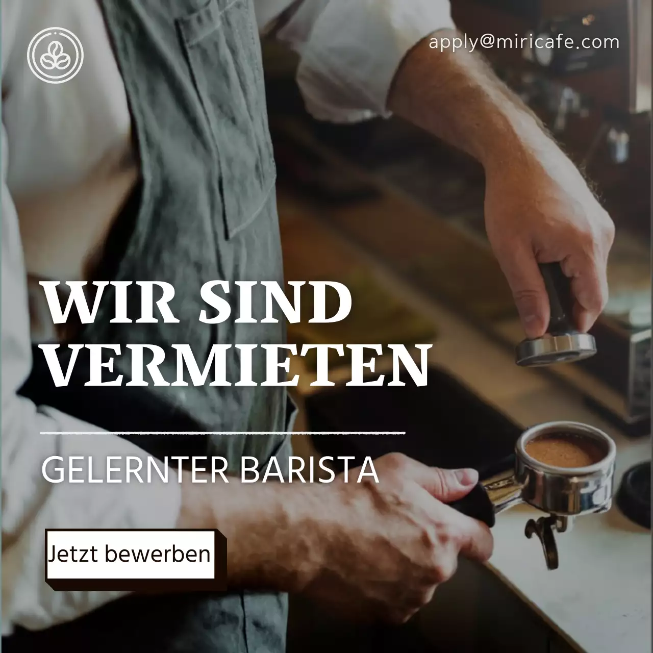 Barista-Stellenausschreibung mit dunklem Hintergrundfoto V1