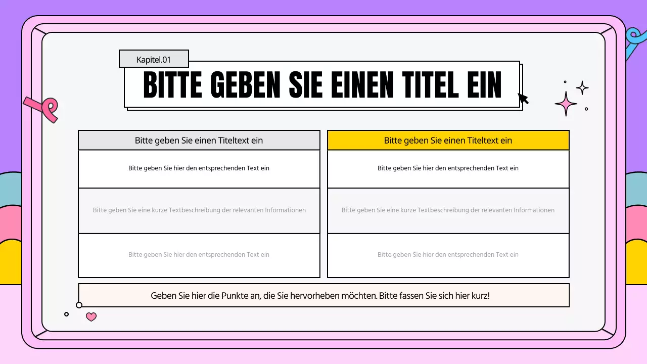 Ein kitschiger Geschäftsplan in Rosa und Lila