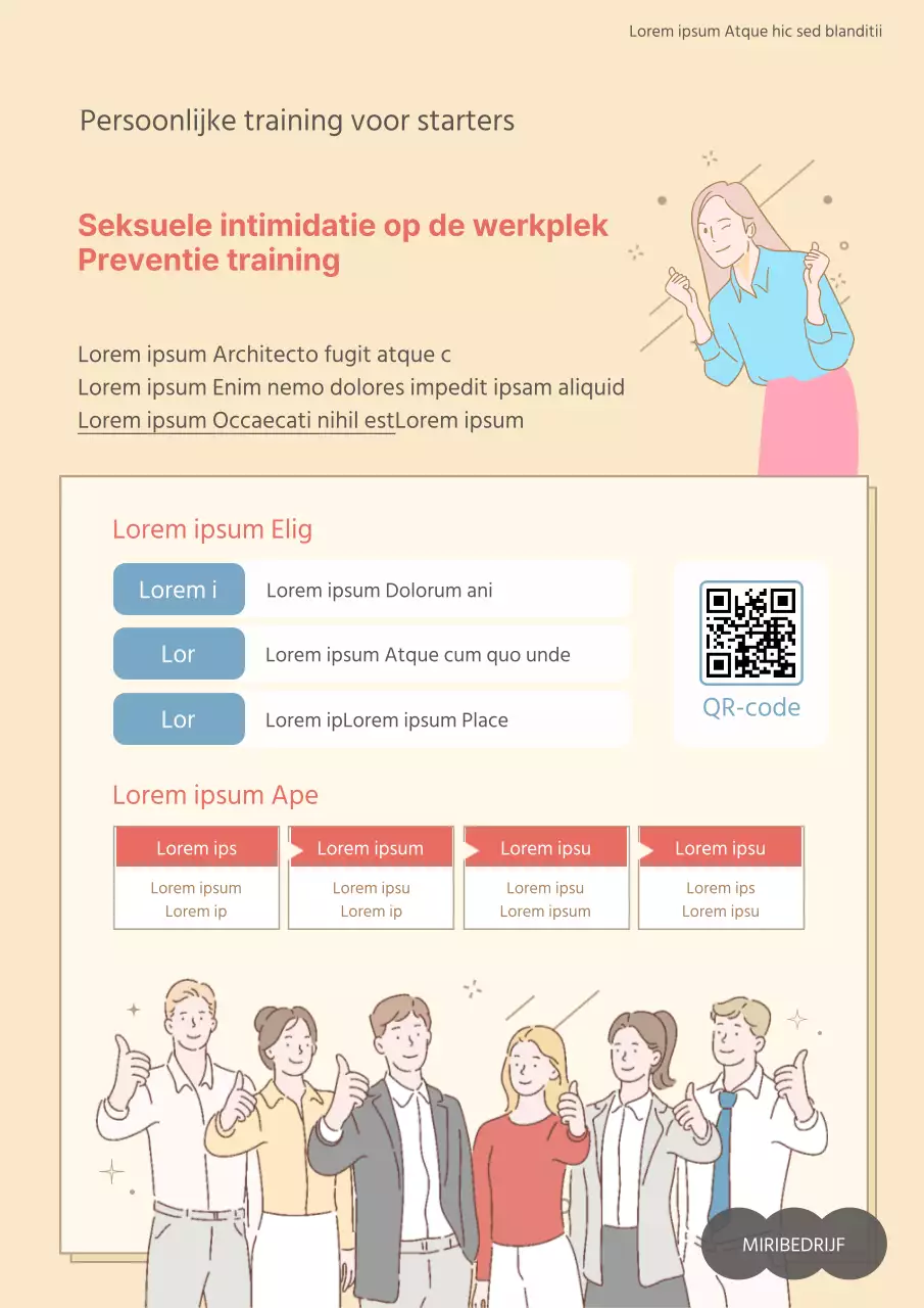Eenvoudige geïllustreerde training over seksuele intimidatie op de werkplek Webposter
