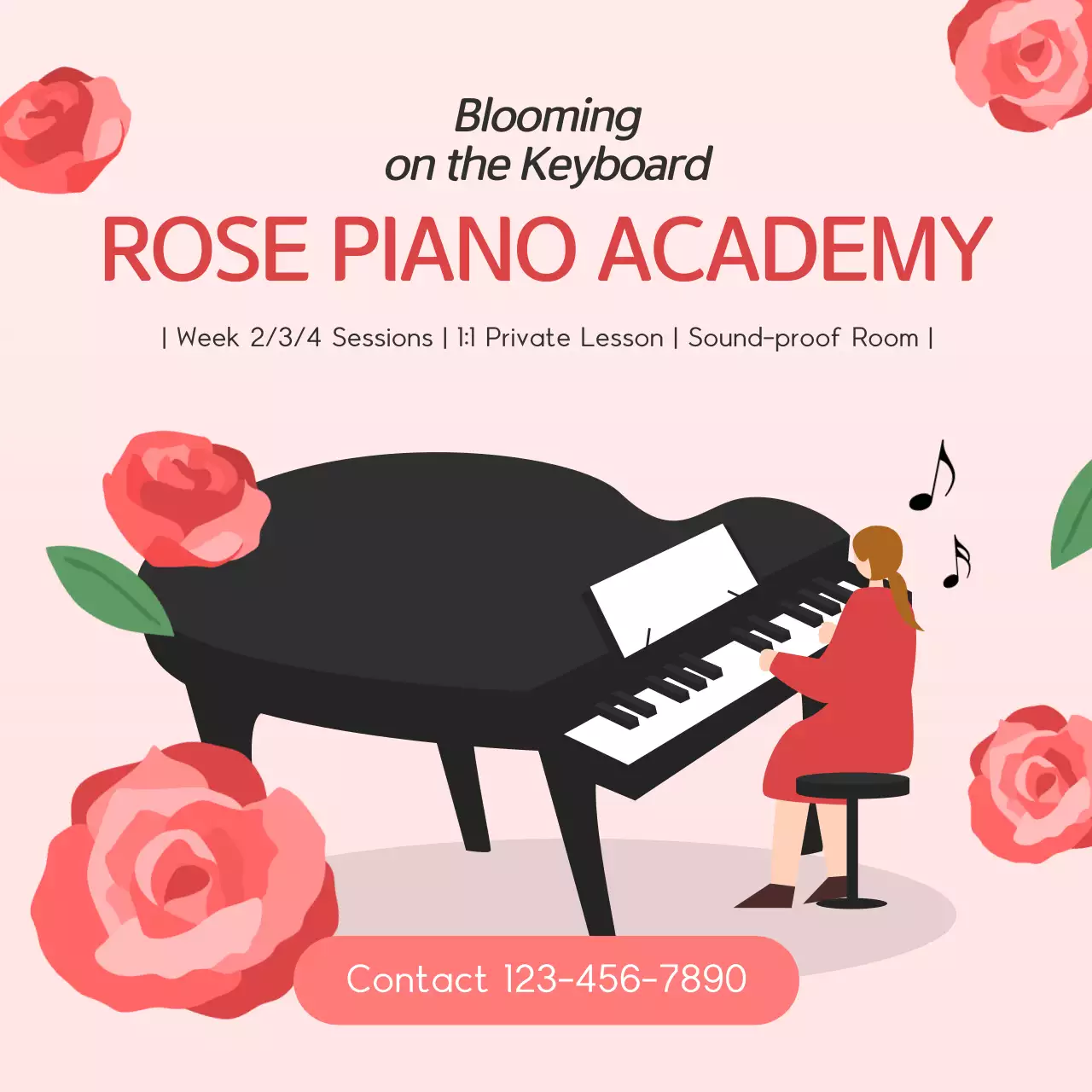 핑크 엘레강트 피아노 광고 소셜 미디어 게시물