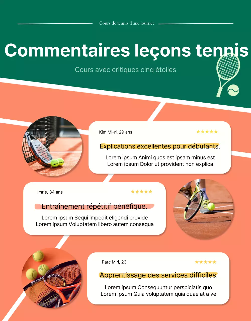 Détails de la carte journalière green modern tennis