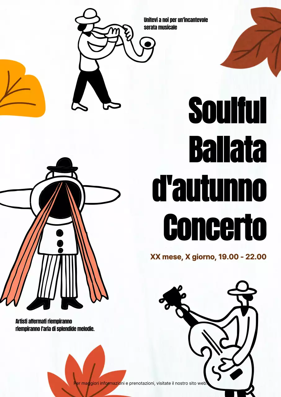 Recital autunnale con fogliame arancione, giallo e marrone e illustrazioni