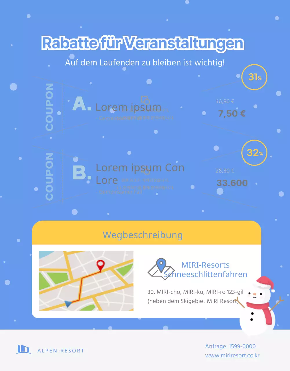 Weißer und blauer winterlicher Rodelberg Detailseite