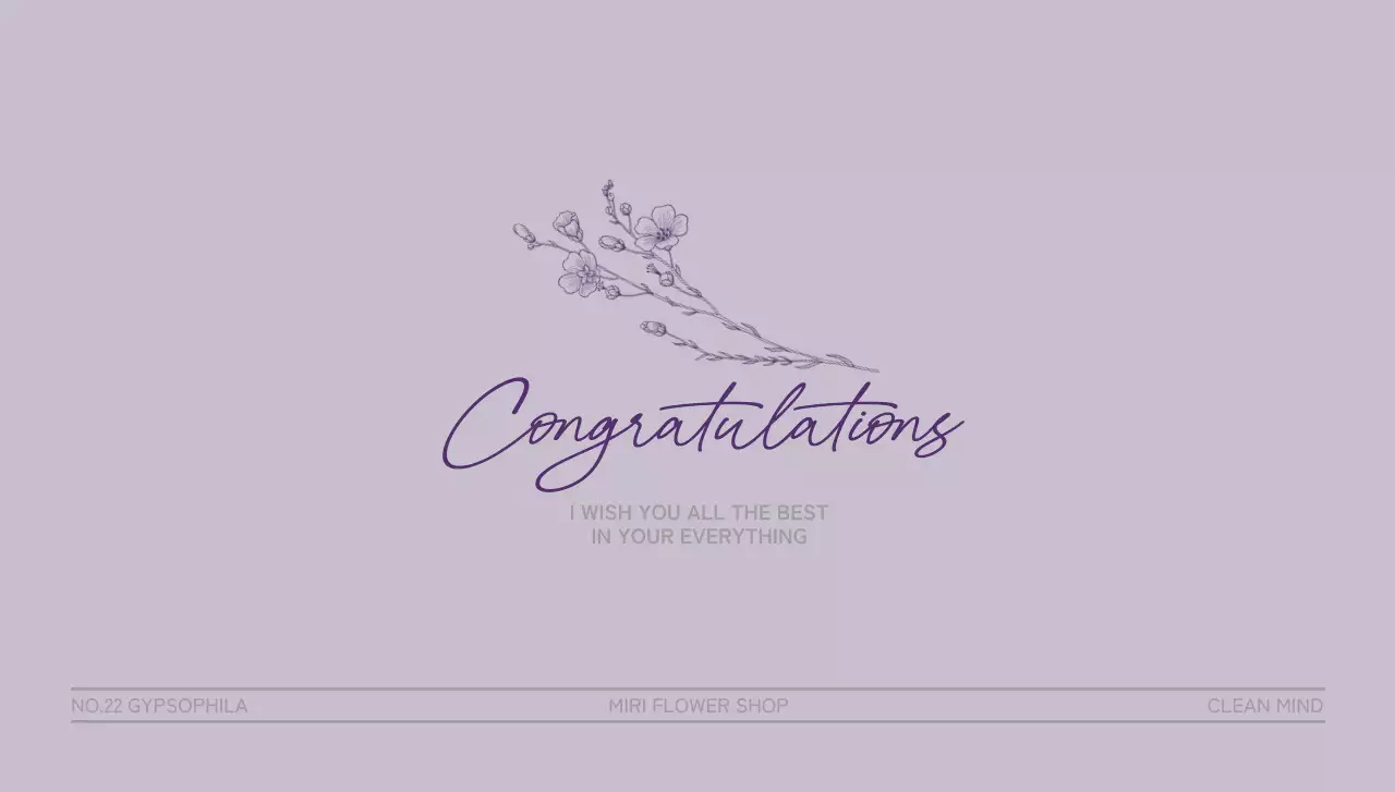 Congratulatory florist gift with purple floral line illustration