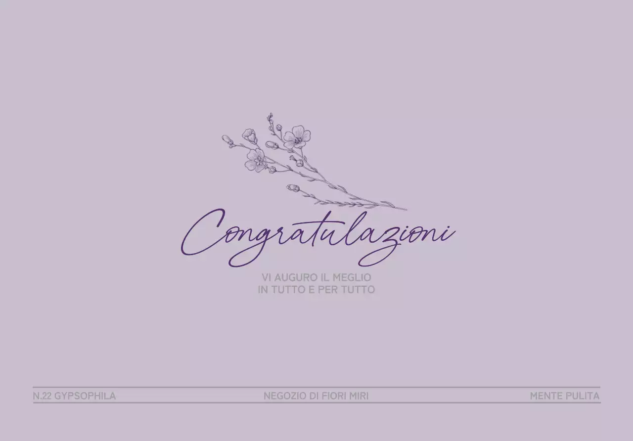 Un regalo di congratulazioni da parte di un fiorista con un'illustrazione di linee floreali viola