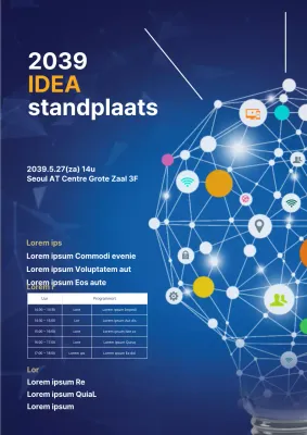 Een kleurrijke, blauwe flyer voor een bedrijfsseminar