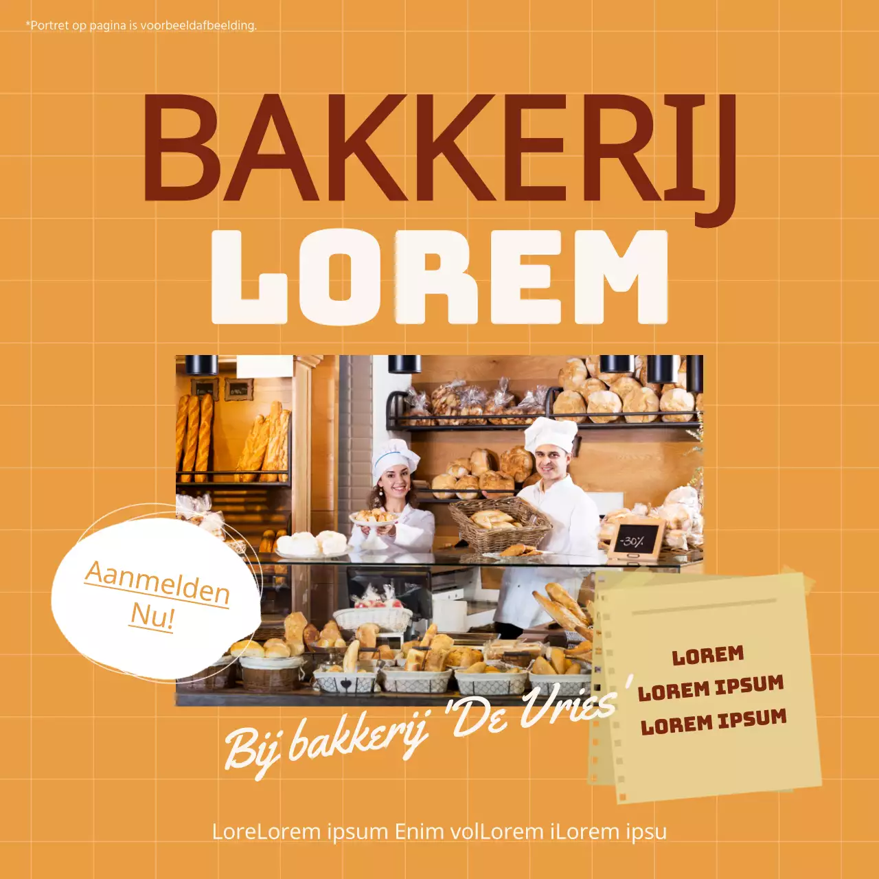 Personeelsadvertentie met oranje achtergrond en bruine tekstpunten V2