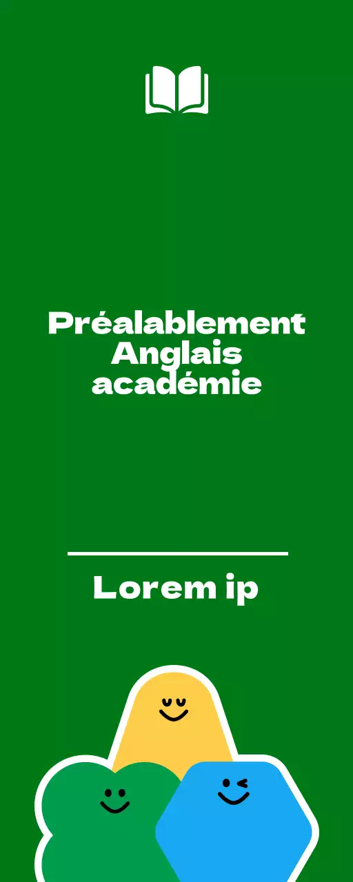 Pour la promotion d'une école de langue anglaise pour les élèves de l'école primaire, avec une jolie illustration de personnage de bande dessinée verte et jaune.