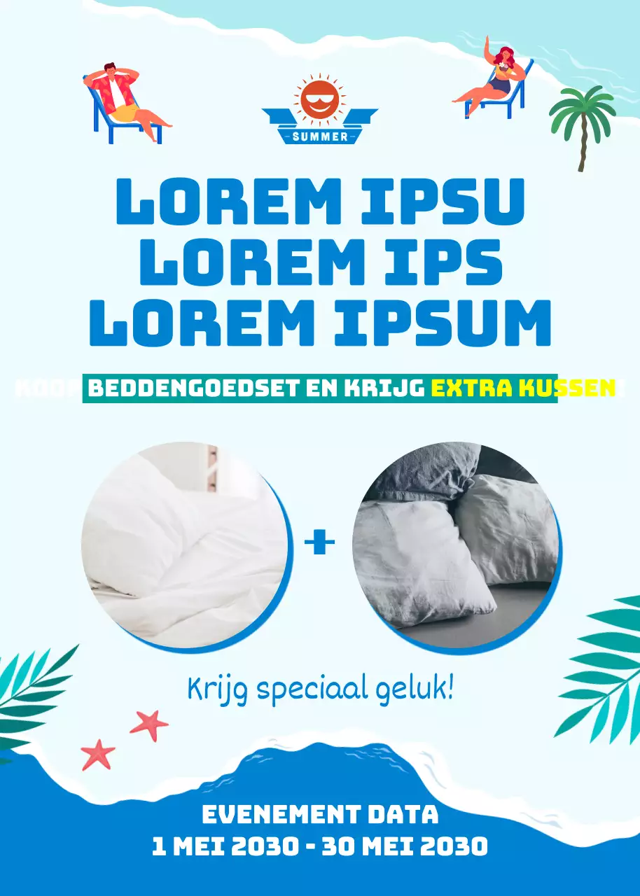 Een beddenset voor de vroege zomer met een azuurblauw, nautisch zeethema