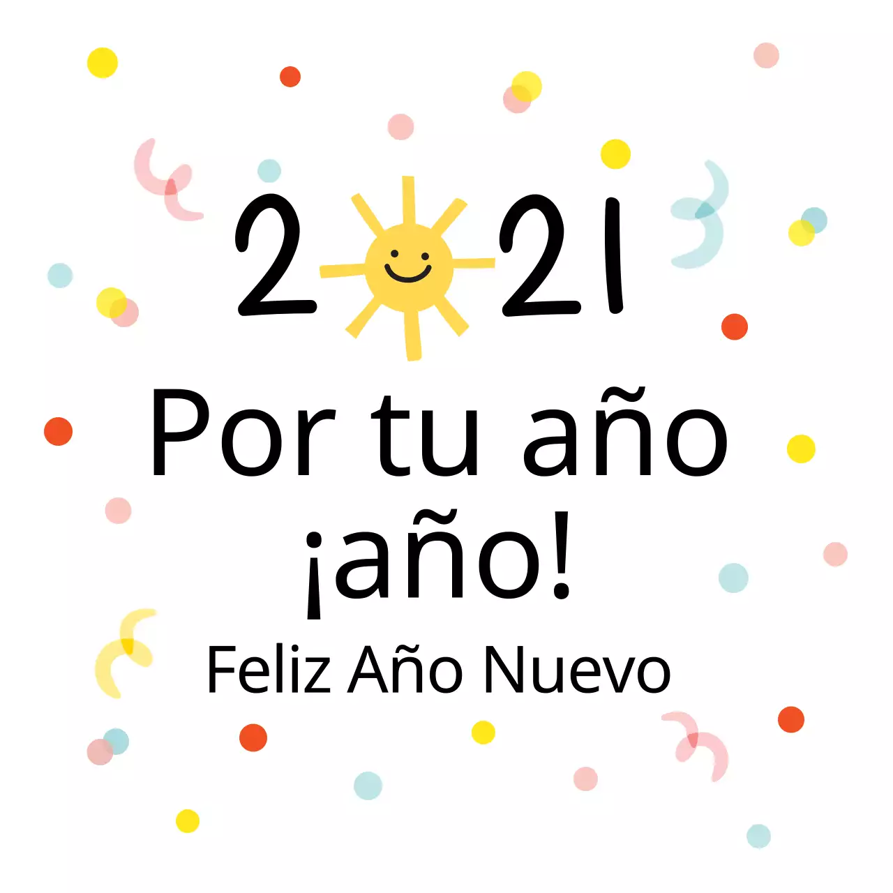 Etiqueta amarilla ilustrada de felicitación de Año Nuevo