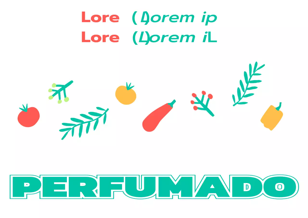 Para promocionar una tienda de ensaladas con sencillas ilustraciones de verduras y plantas en turquesa y rojo.