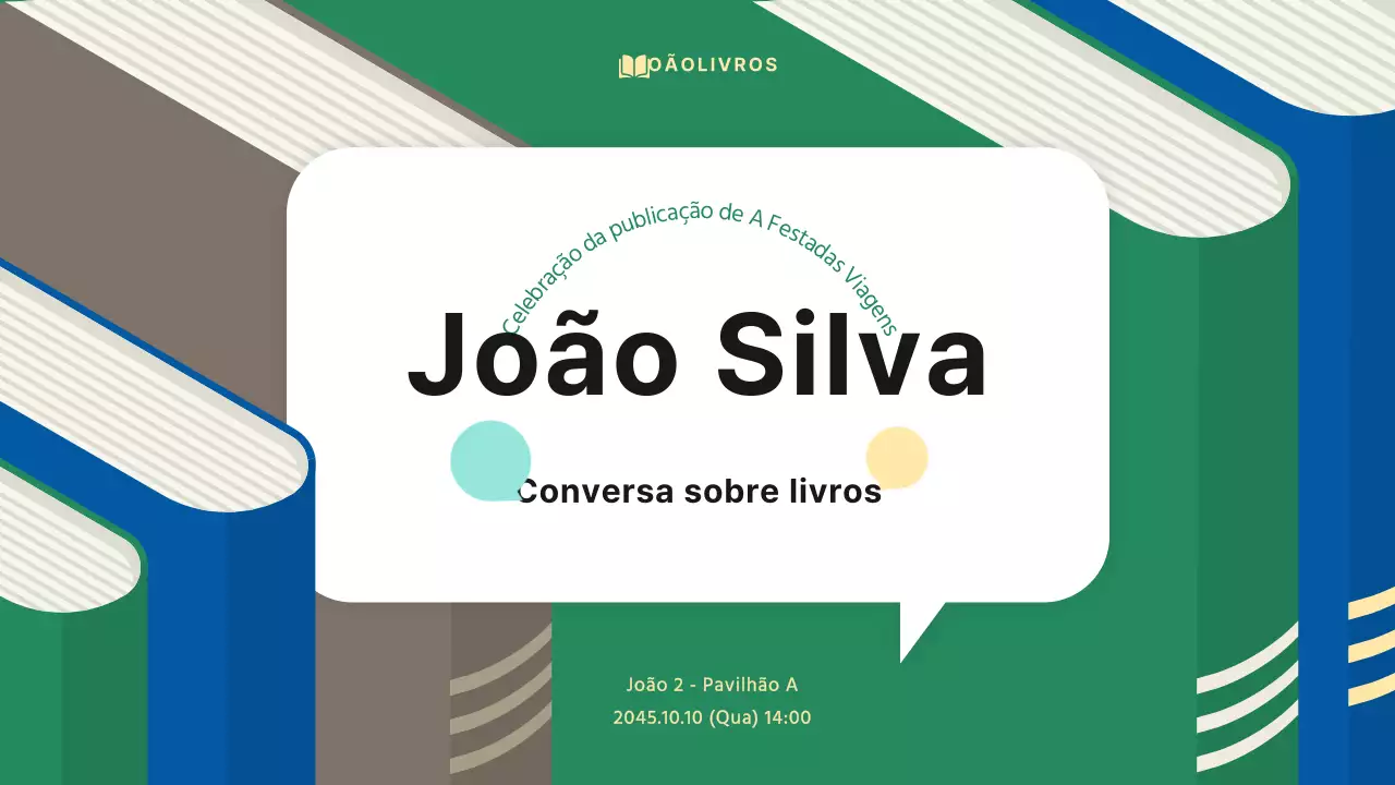 Uma apresentação simples, verde e azul, para o lançamento de um livro