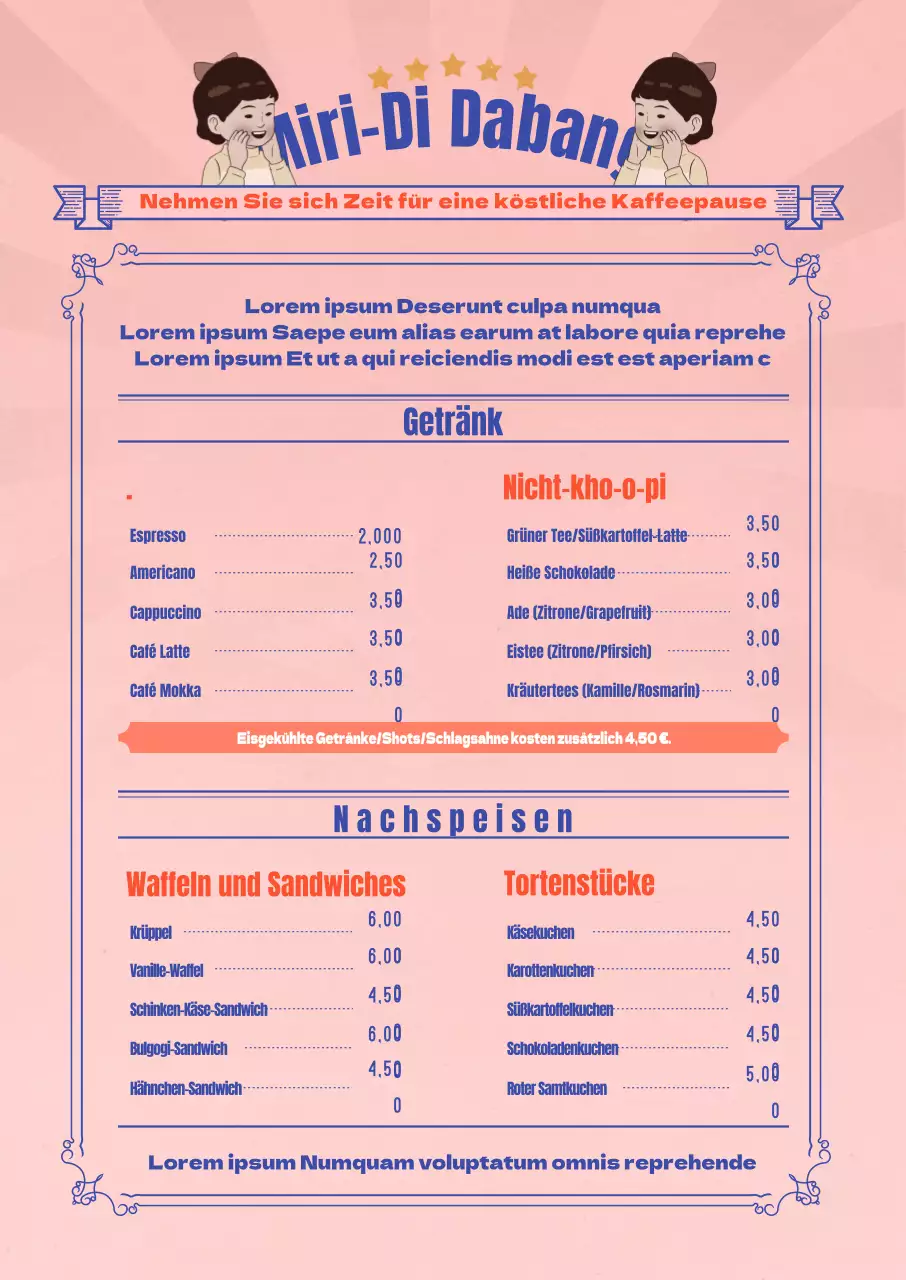 Retro illustrierte Café-Poster mit rosa Vintage-Hintergrund