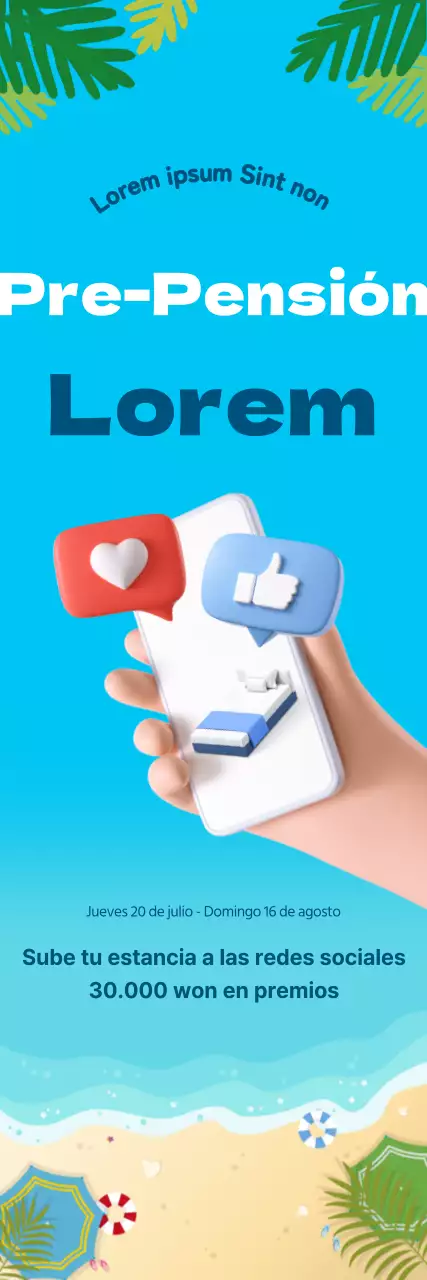 Promociona tu pensión con likes en las redes sociales sobre un fondo de océano azul