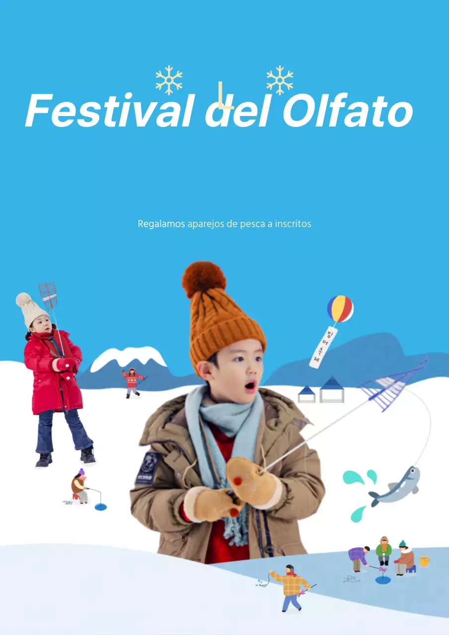 Bonito cartel promocional del festival de pesca del eperlano en azul claro