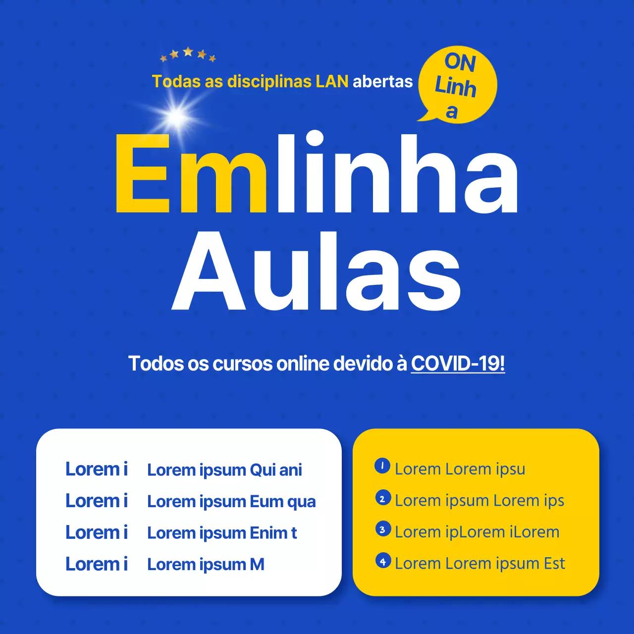 Um anúncio de recrutamento de formação em linha simples, azul e branco