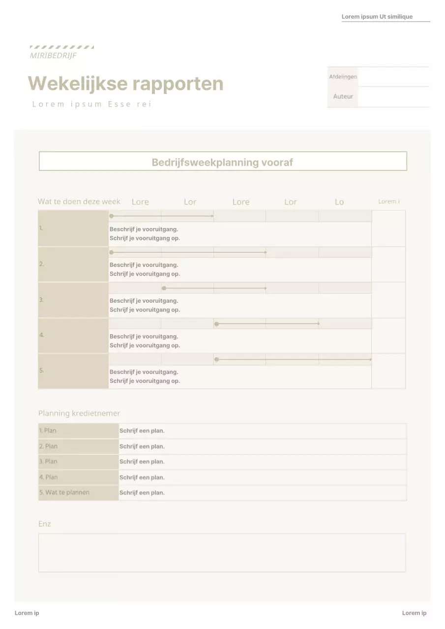 Eenvoudig bedrijfsdocumentatieformulier in beige tinten Wekelijks werkrapport