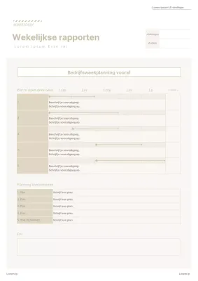 Eenvoudig bedrijfsdocumentatieformulier in beige tinten Wekelijks werkrapport