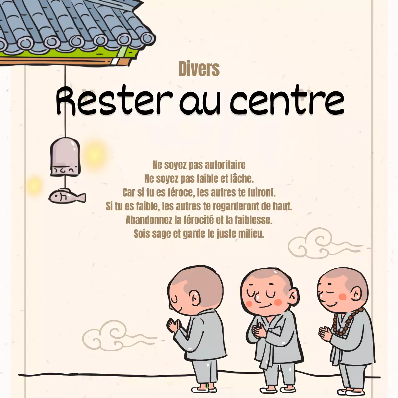 Une collection d'illustrations bouddhistes en beige.