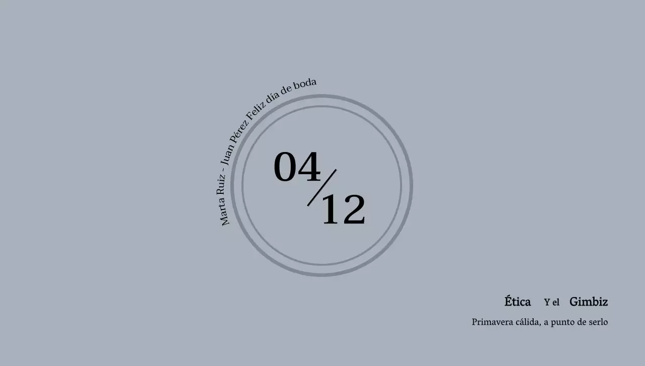 Cálida invitación de boda primaveral sobre postal con texto e ilustración circular