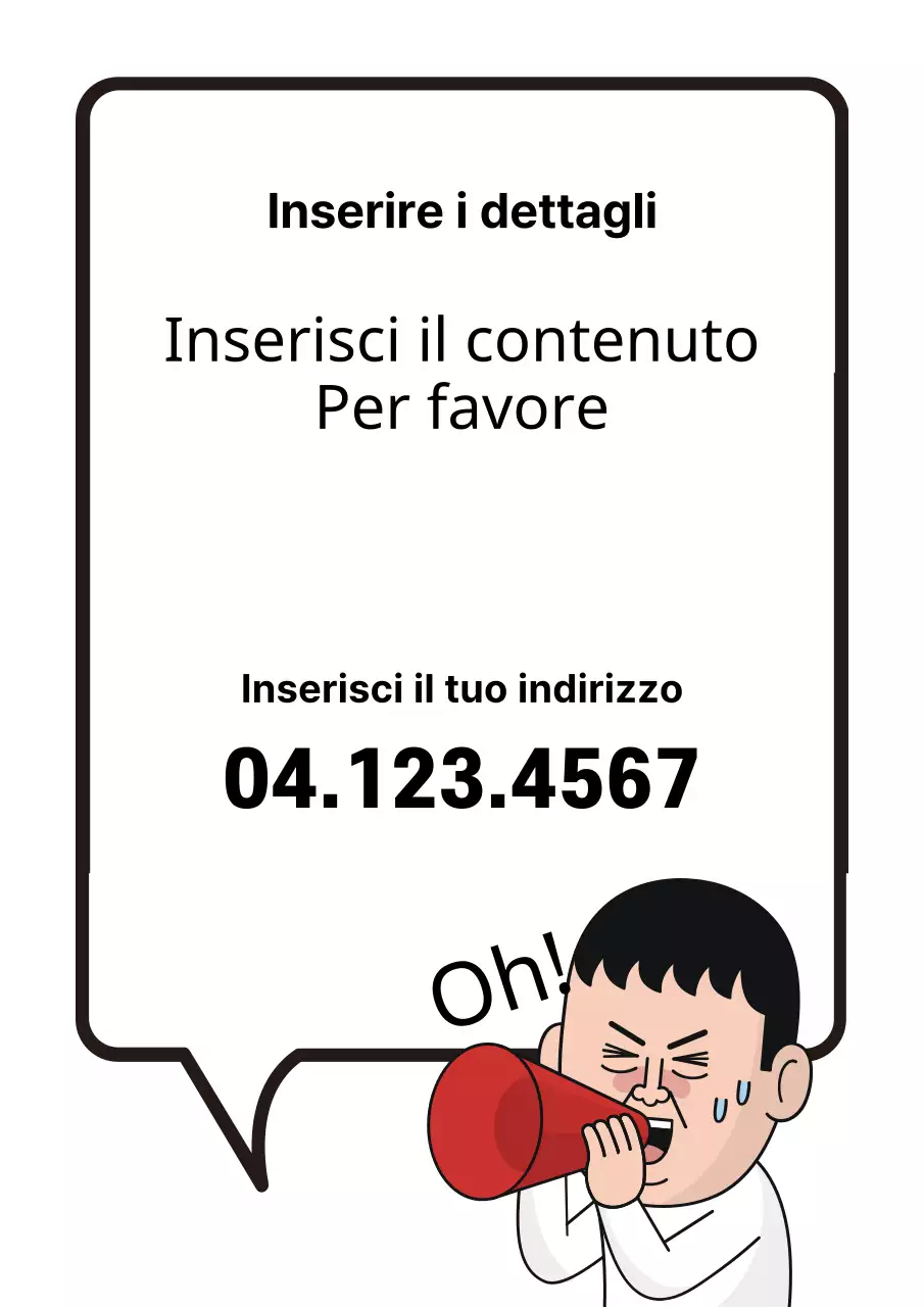 Volantino di annuncio con bolle vocali nere e rosse e illustrazione della linea degli uscieri