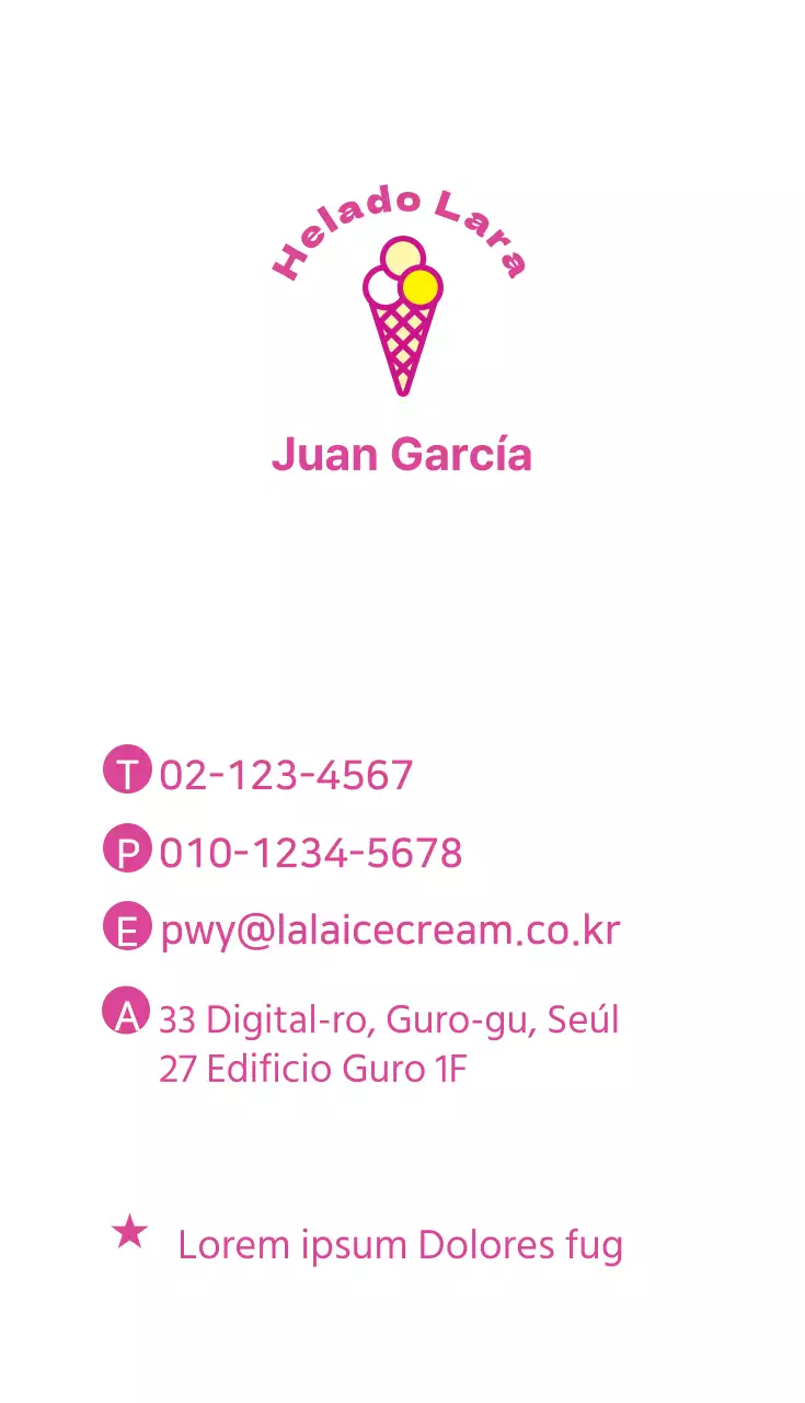 Tarjeta de visita de Lala Ice Cream