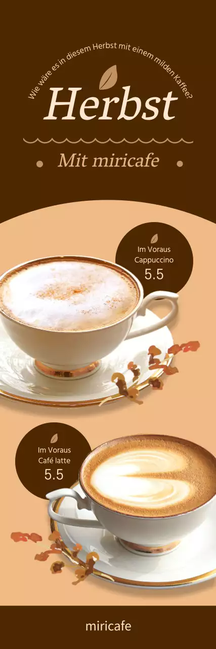 Werbung für Kaffeegetränke in herbstlichen Beige- und Brauntönen