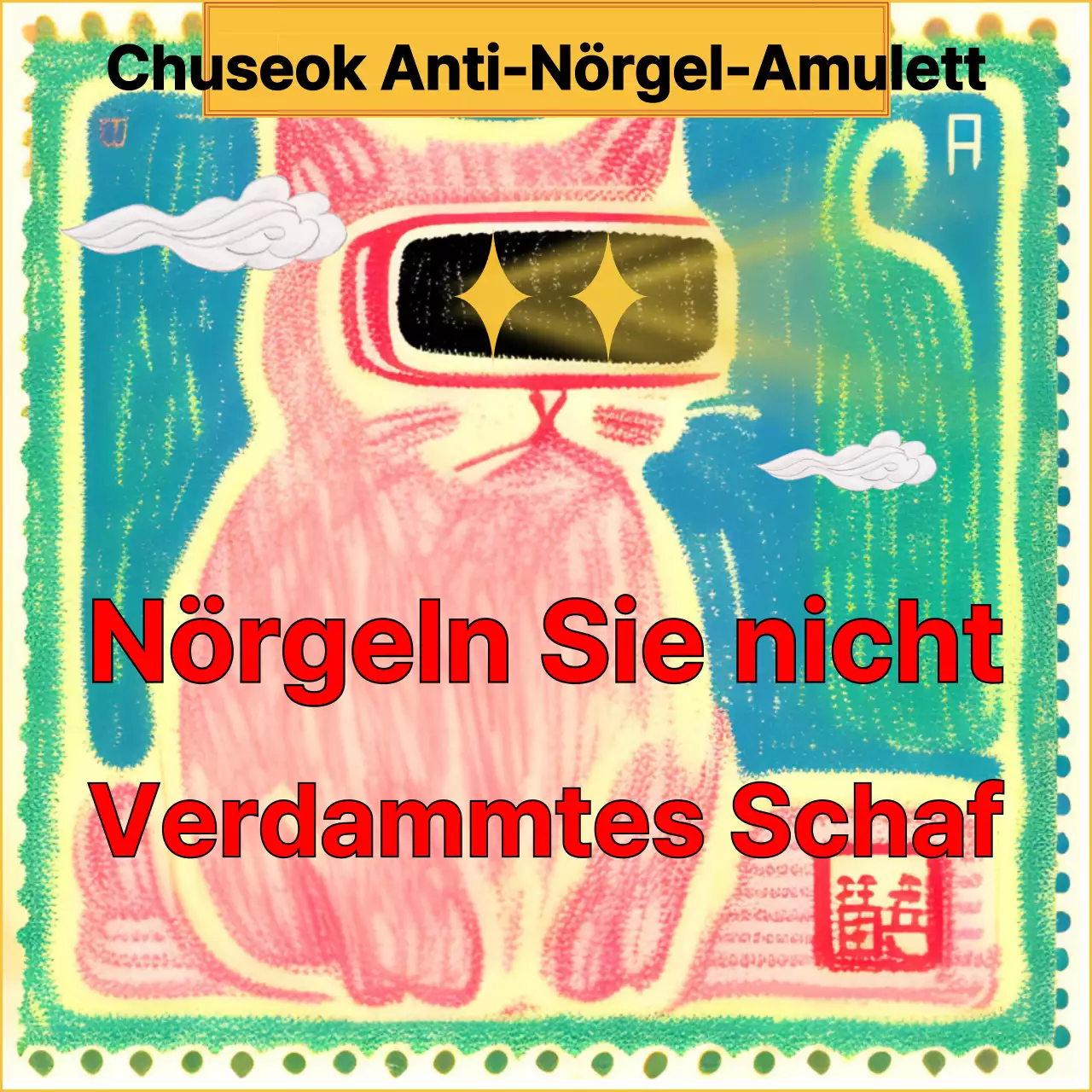 Orientalisches Amulett gegen Nörgelei in rot und grünem Zwitschern