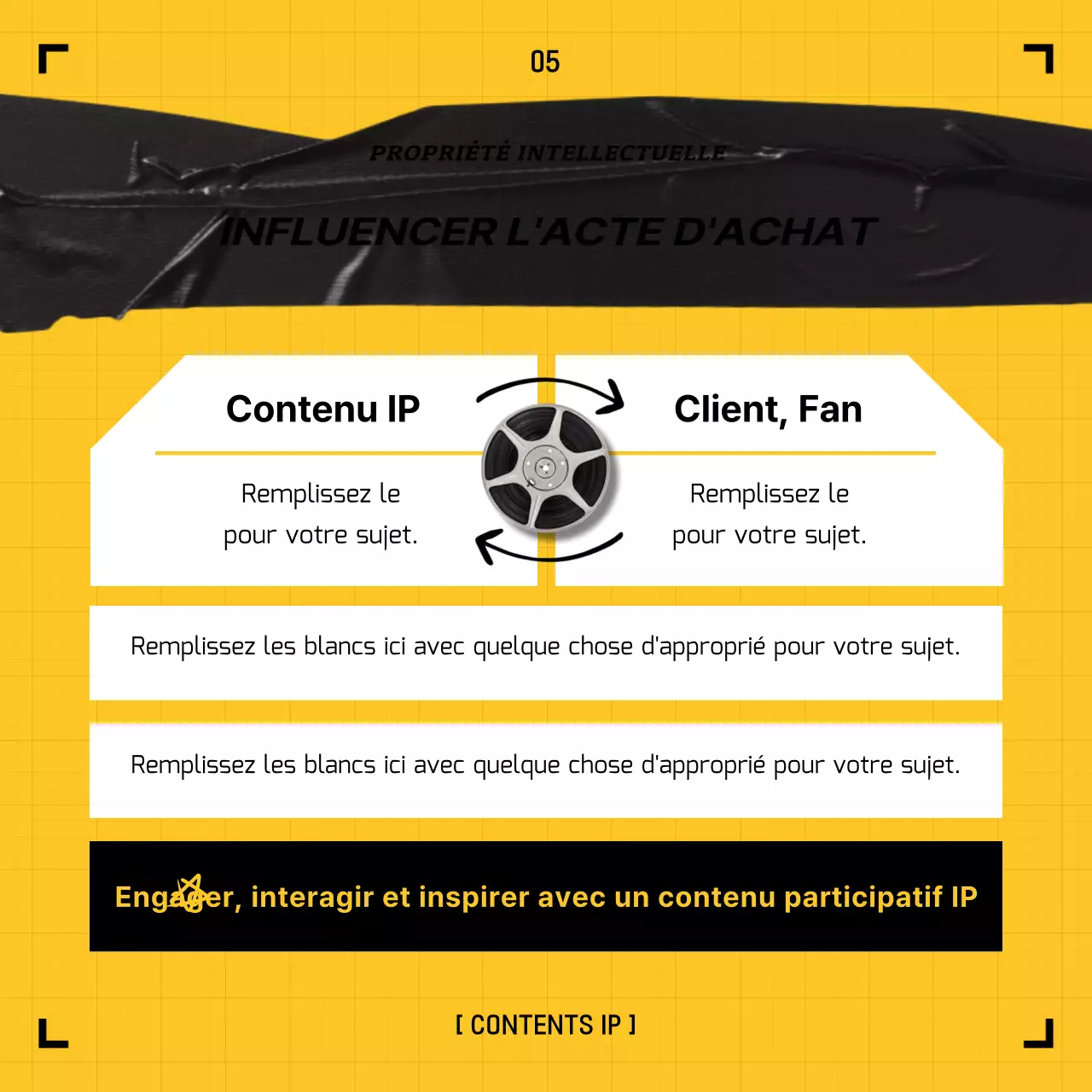 Concept de bande vidéo jaune et noire IP Copyright