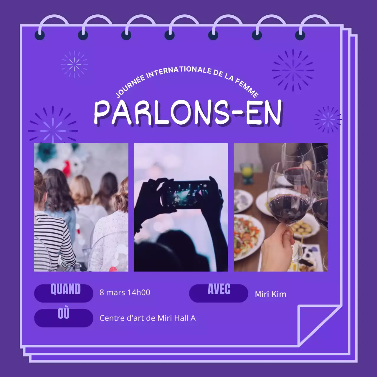 Illustration violette de femmes de différentes races pour promouvoir la Journée internationale de la femme