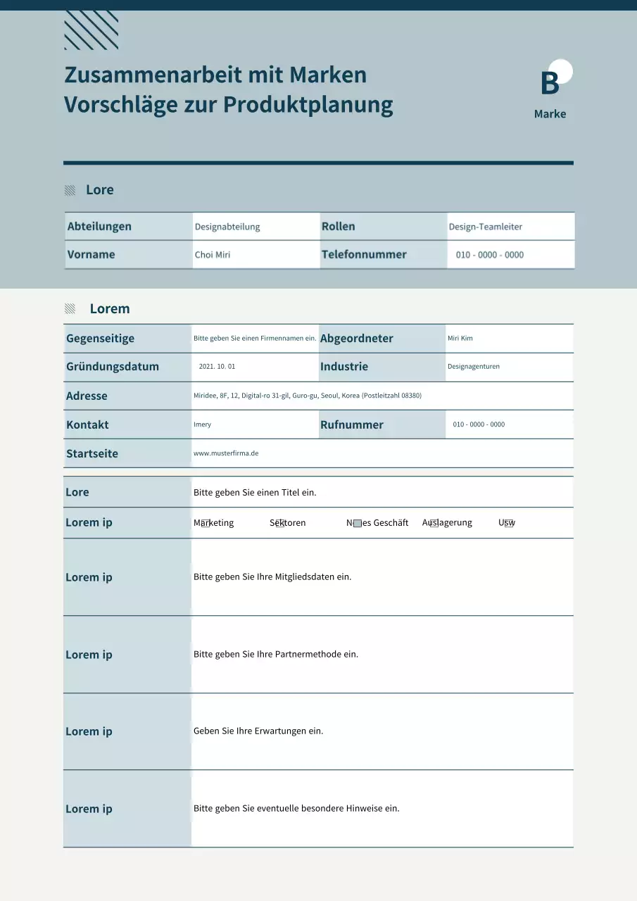 Einfacher Vorschlag für eine Markenkooperation in Hellblau