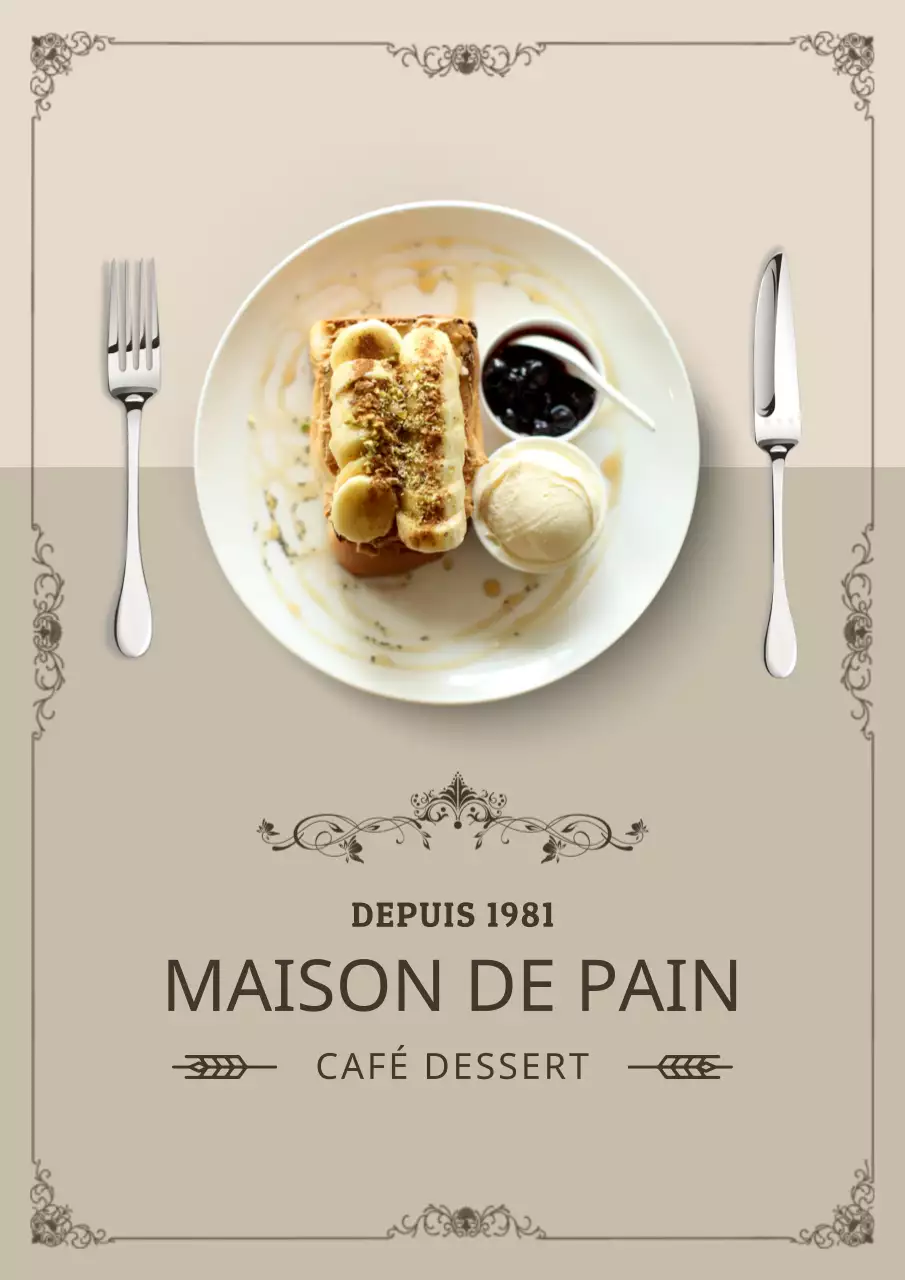 Publicité classique pour une boulangerie sur fond beige