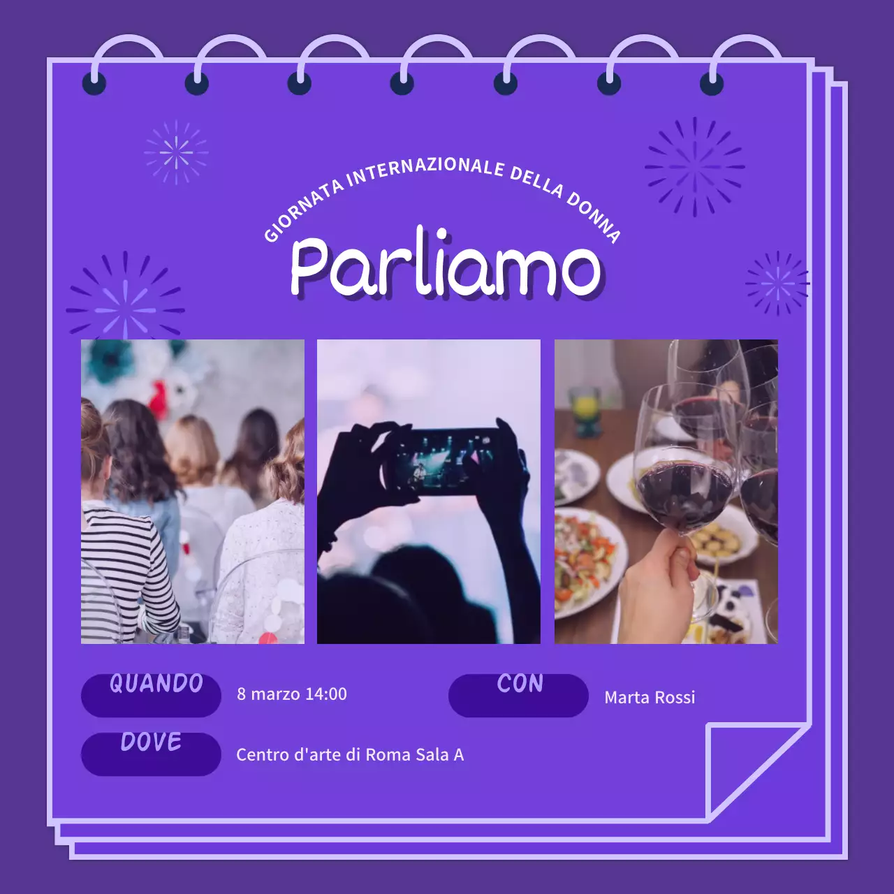 Illustrazione viola di donne di diverse razze per promuovere la Giornata internazionale della donna