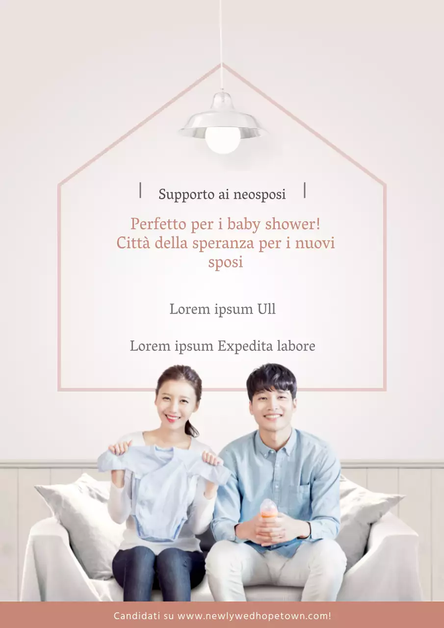 Promuovere i servizi di assistenza pubblica sull'unità degli sposi con una foto degli sposi in rosa e blu.