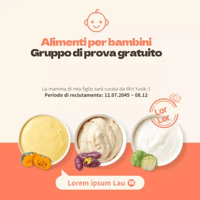 Eventi di prova gratuiti con foto di alimenti per bambini nei colori arancioni