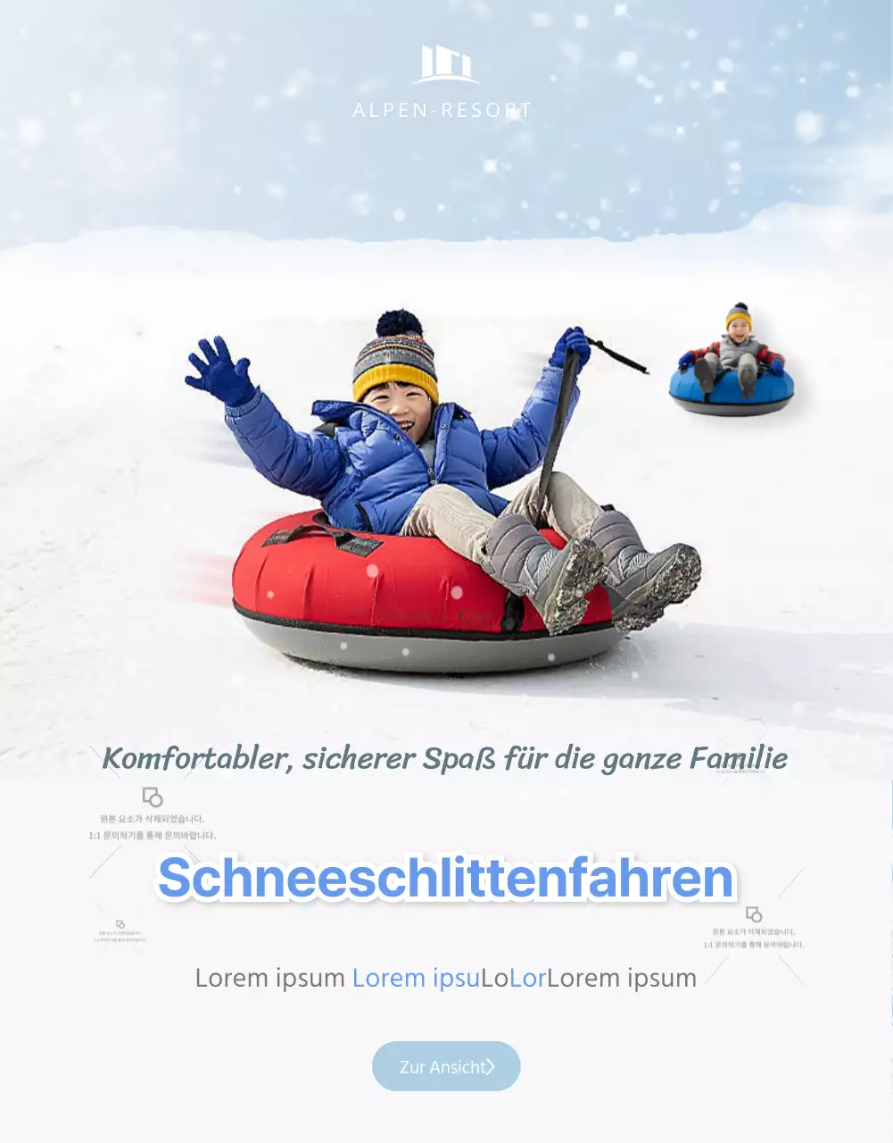 Weißer und blauer winterlicher Rodelberg Detailseite