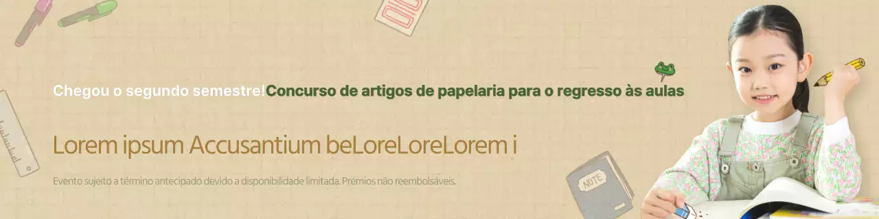 Venda de artigos de papelaria verdes e castanhos para o regresso às aulas