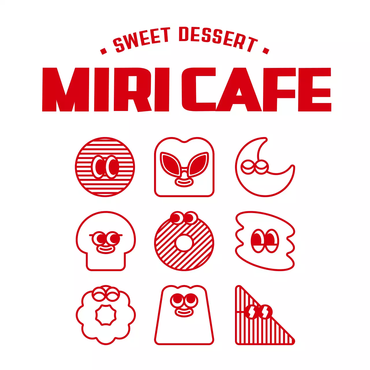 赤の清楚で可愛いデザートイラストとテキスト文言の組み合わせスタイルカフェのイラスト素材