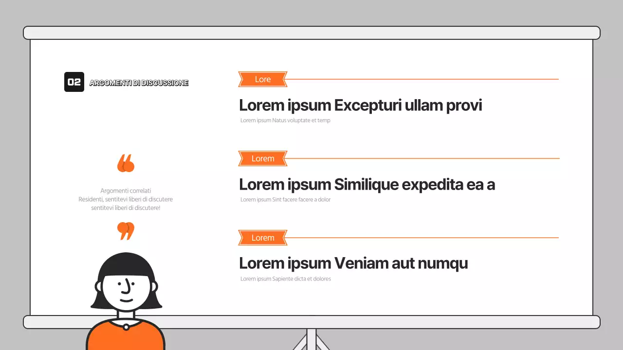 Presentazione della discussione con illustrazione arancione