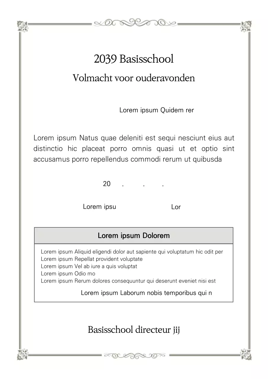 Oudervergadering Volmachtformulier Retro Deed Informatiebijeenkomst voor ouders Basisschool Middelbare School