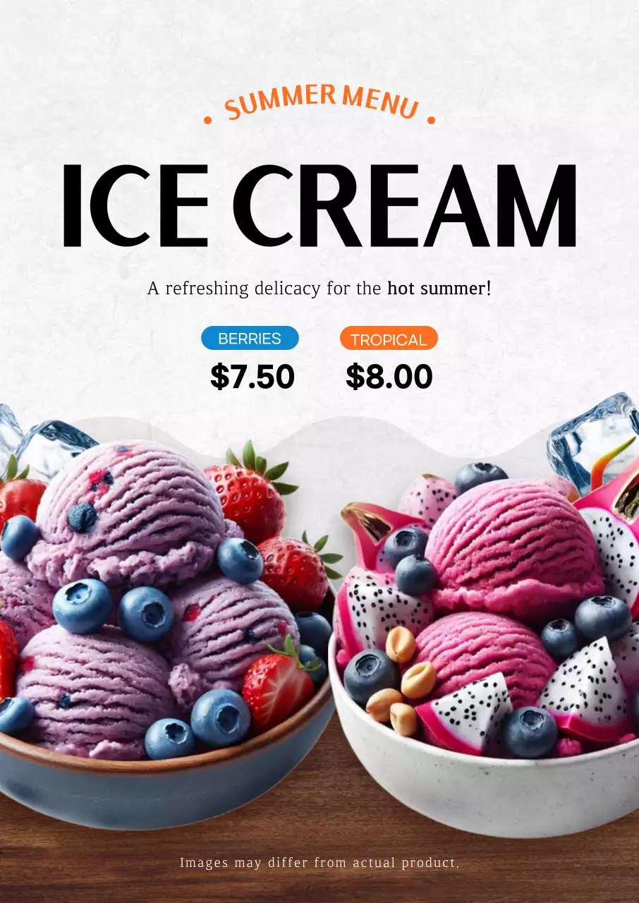 White Minimal Ice Cream Menu Poster