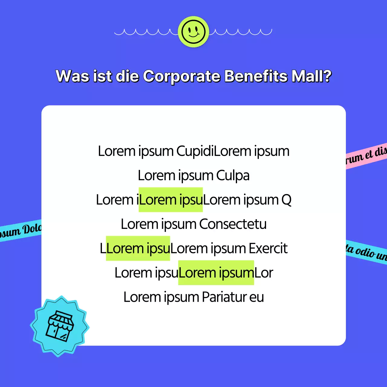 Erklärung des blauen Einkaufszentrums für Unternehmen mit einem Aufkleberkonzept CardNews