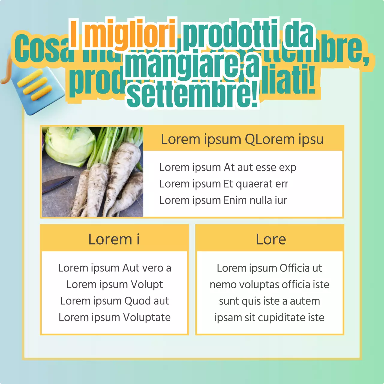 Un semplice post di vendita di prodotti gialli e menta