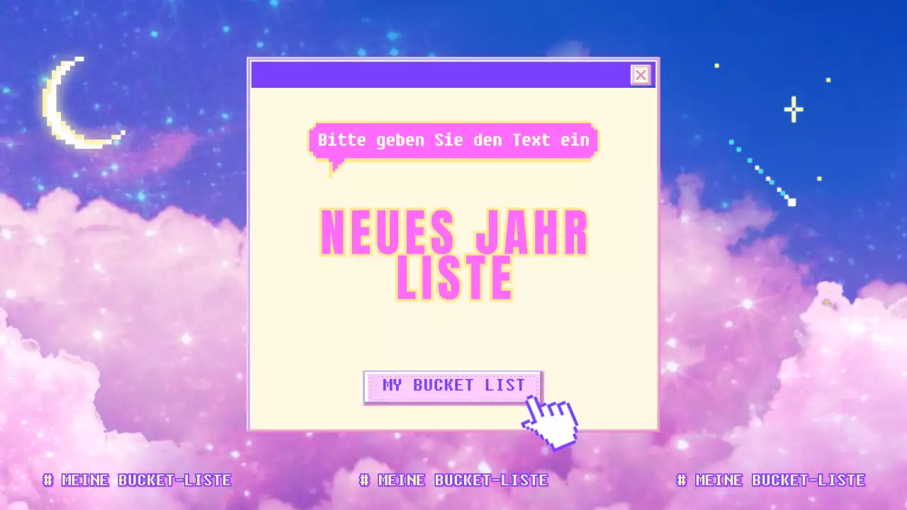 Eine verträumte lila-rosa-blaue Neujahrsvorsatzliste