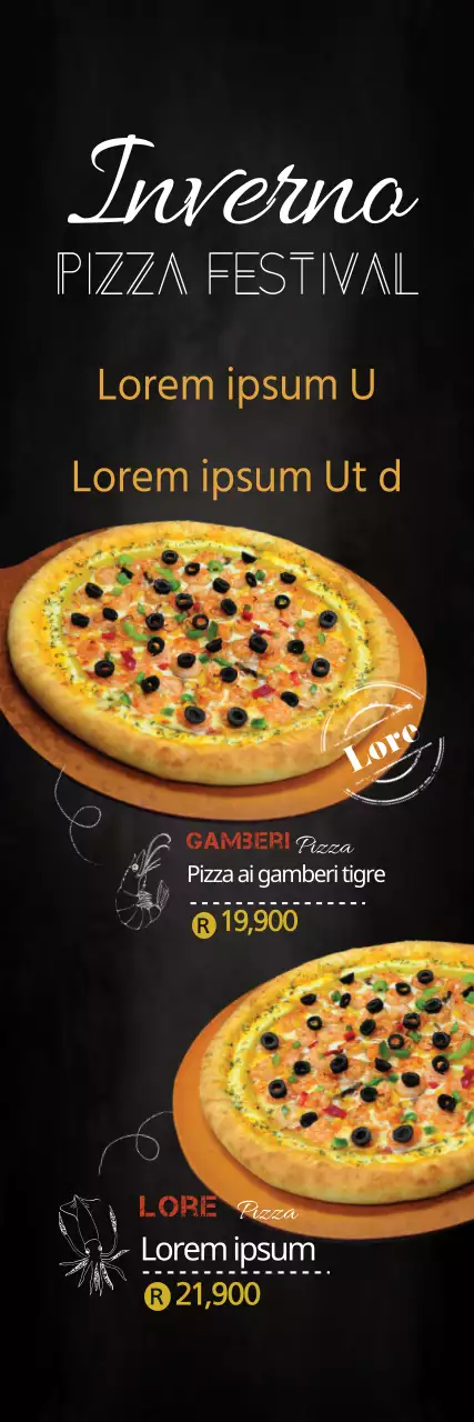 Nuovo menu di pizza ai frutti di mare