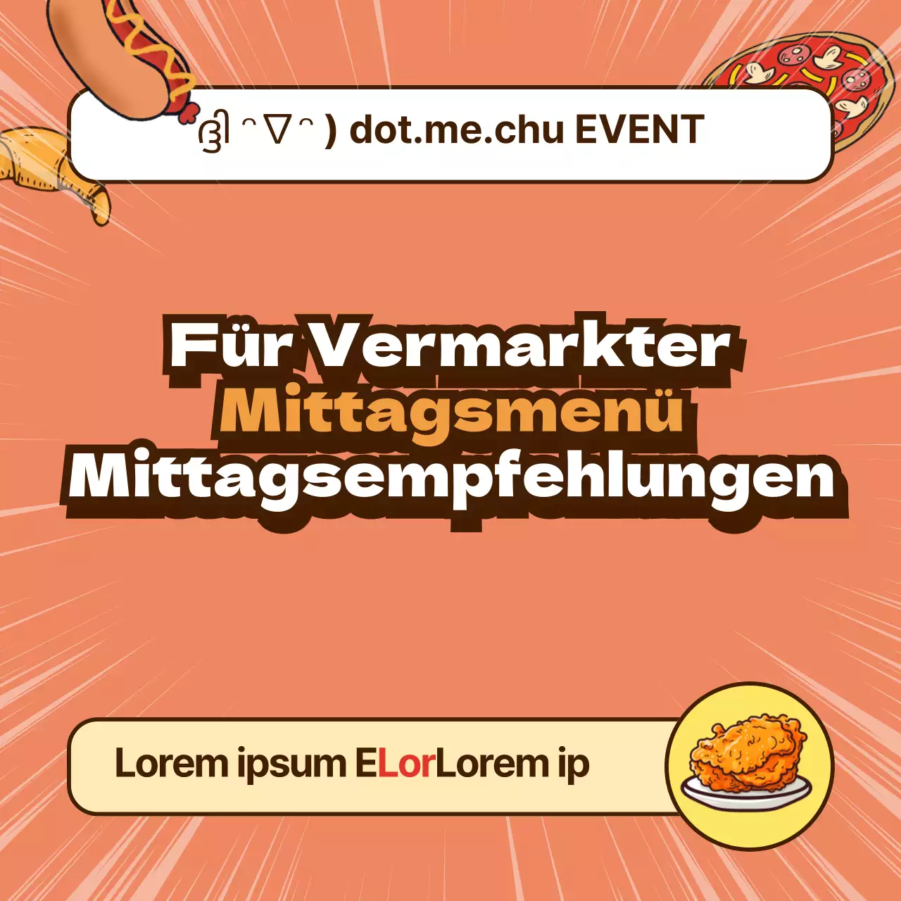 Buchen Sie ein orangefarbenes, kitschiges Lunch-Event