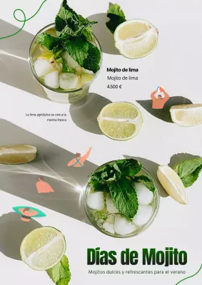 Promocione una bebida de mojito inspirada en el verano con un fondo blanco y una ilustración